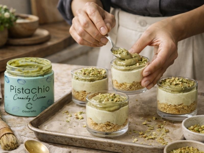 Cheesecake exprés de pistacho en vasito