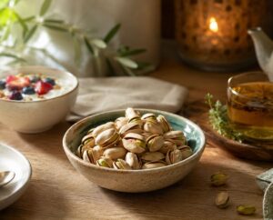 Pistachos naturales para tomar de día o por la noche según el objetivo.