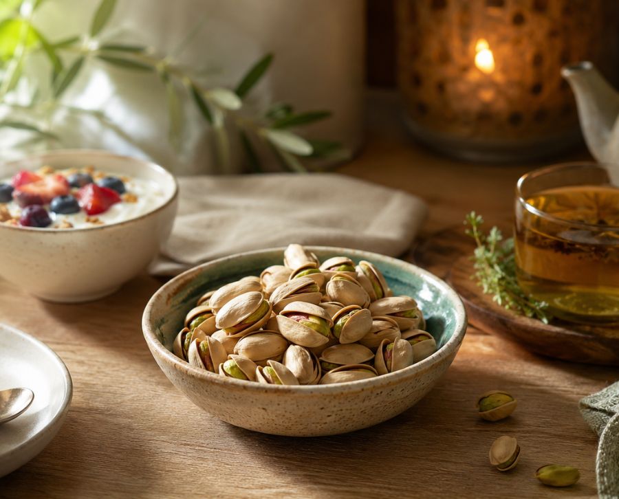 Pistachos naturales para tomar de día o por la noche según el objetivo.